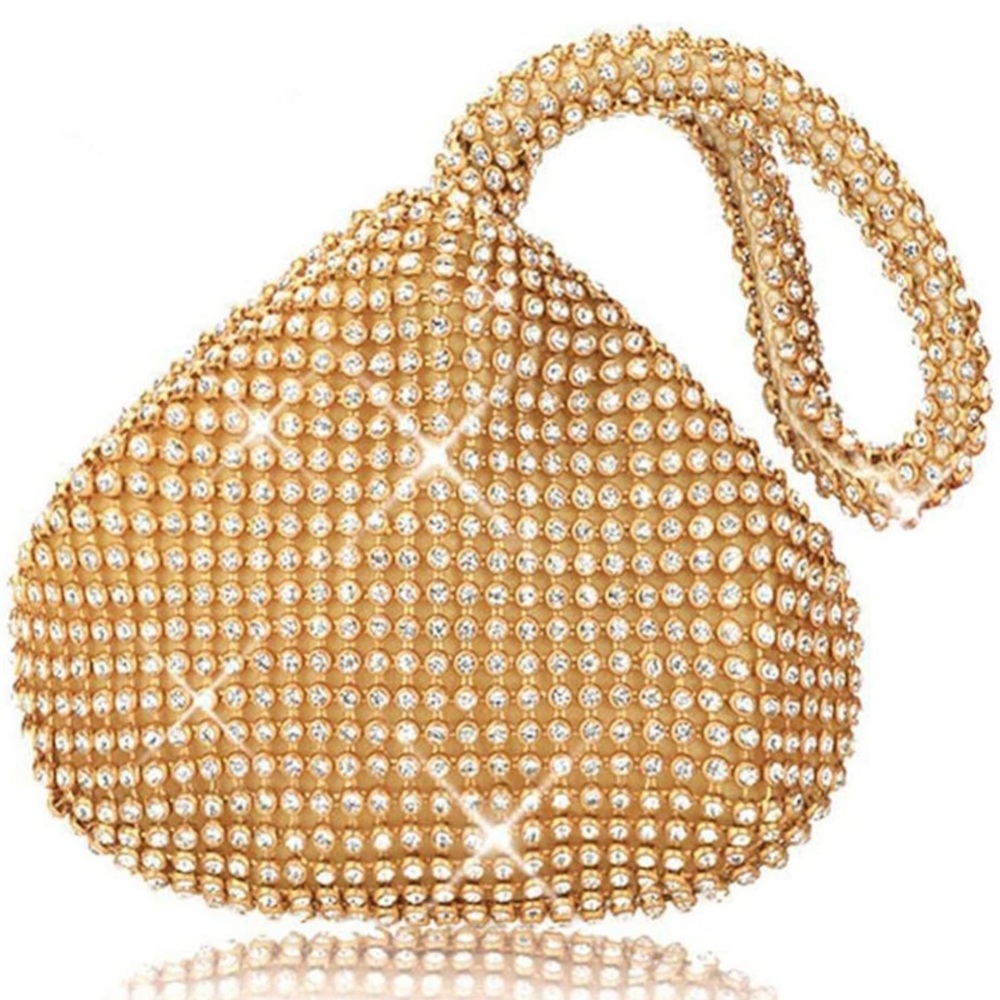 New Gold Sequin Drop rhinestone zip up purse